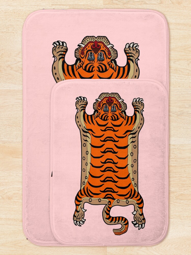 Thumbnail 5 of 6, Bath Mat, TIBETAN TIGER RUG-pink designed and sold by bananaflamingo.