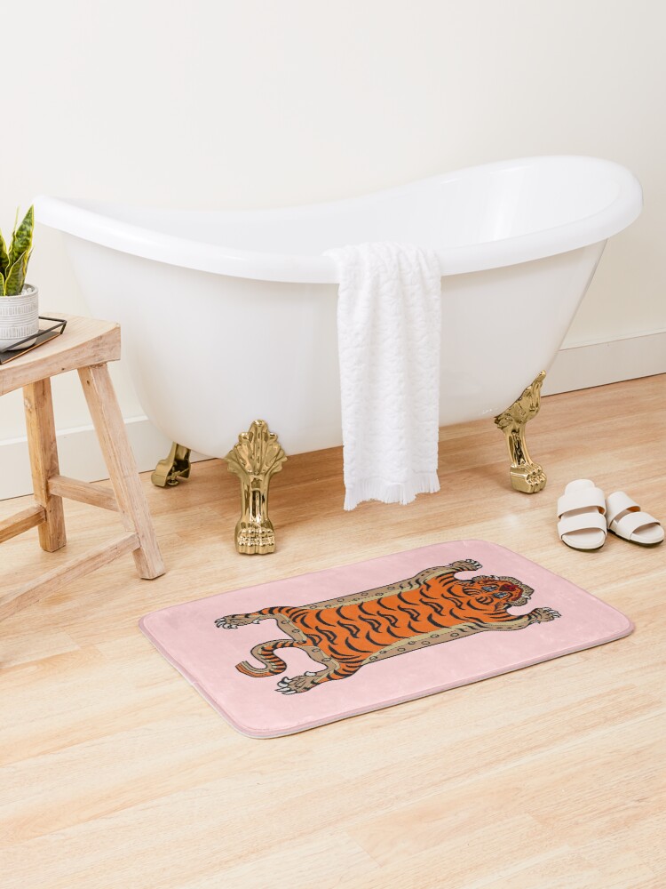 Thumbnail 2 of 6, Bath Mat, TIBETAN TIGER RUG-pink designed and sold by bananaflamingo.