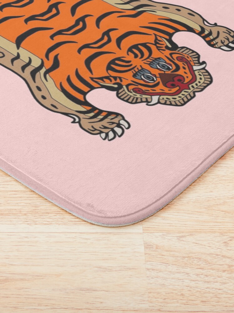 Thumbnail 3 of 6, Bath Mat, TIBETAN TIGER RUG-pink designed and sold by bananaflamingo.