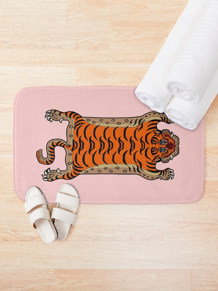 Thumbnail 1 of 6, Bath Mat, TIBETAN TIGER RUG-pink designed and sold by bananaflamingo.