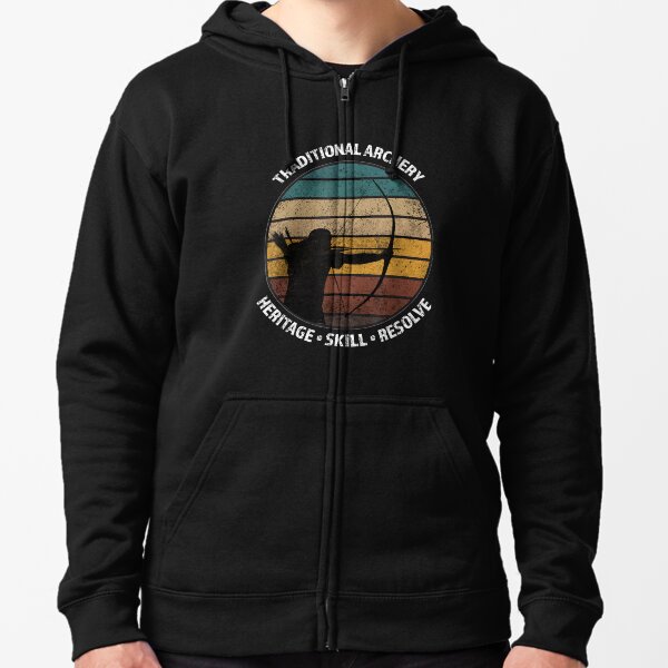 Traditional Archery Vintage Trad Bow Archers Zipped Hoodie