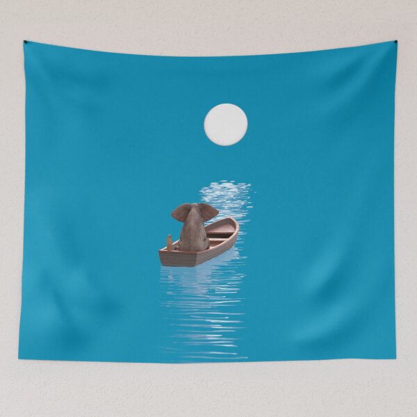 Item preview, elephant and dog sail in a boat at blue sea designed and sold by Mike Kiev art.