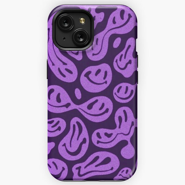 1pc Black & Purple Checked Smiling Face Pattern Phone Case