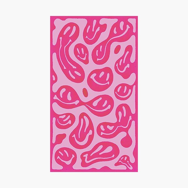 Hot Pink Melted Smiley Face Psychedelic Pattern  Photographic Print