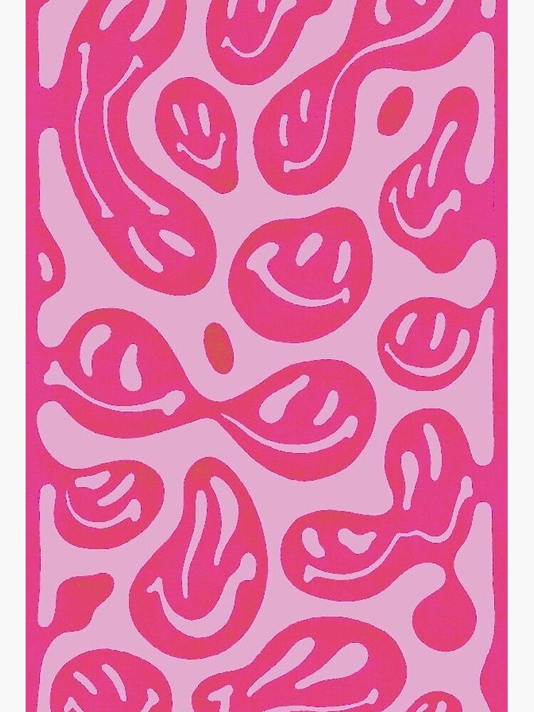 Hot Pink Melted Smiley Face Psychedelic Pattern 