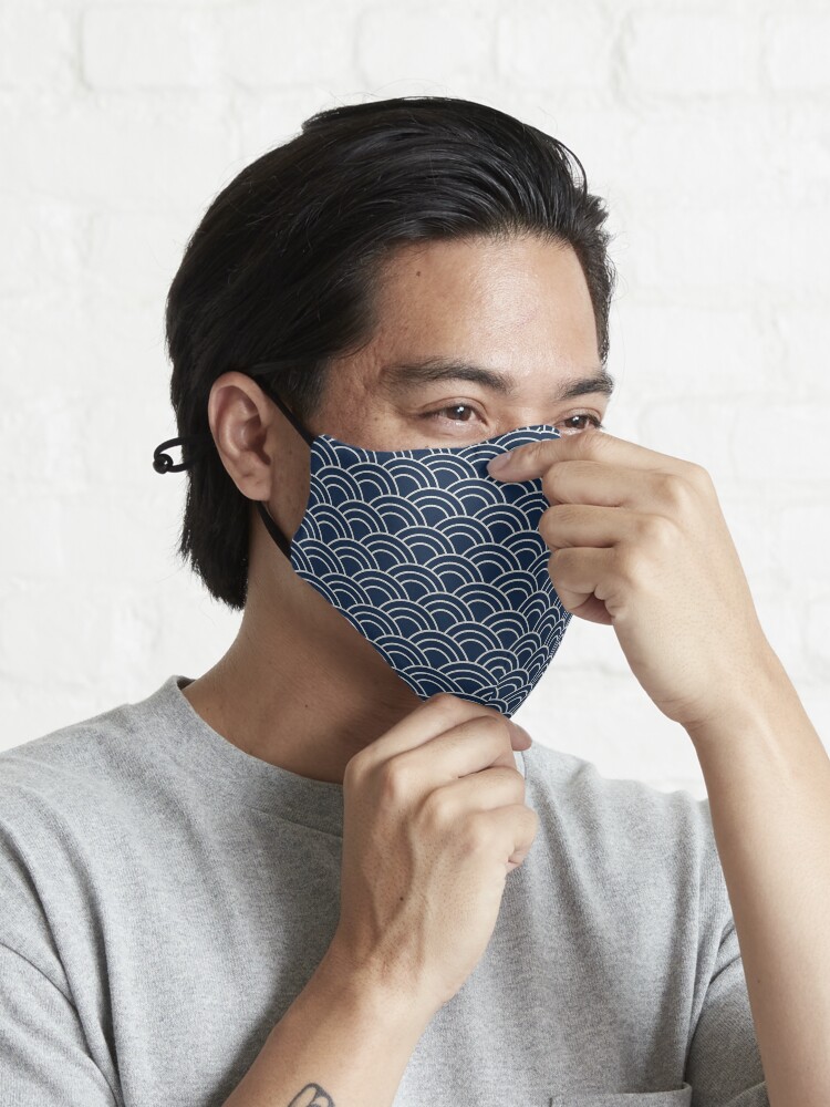 Alternate view of Japanese wave pattern: navy blue | Geometric | Minimalist Mask