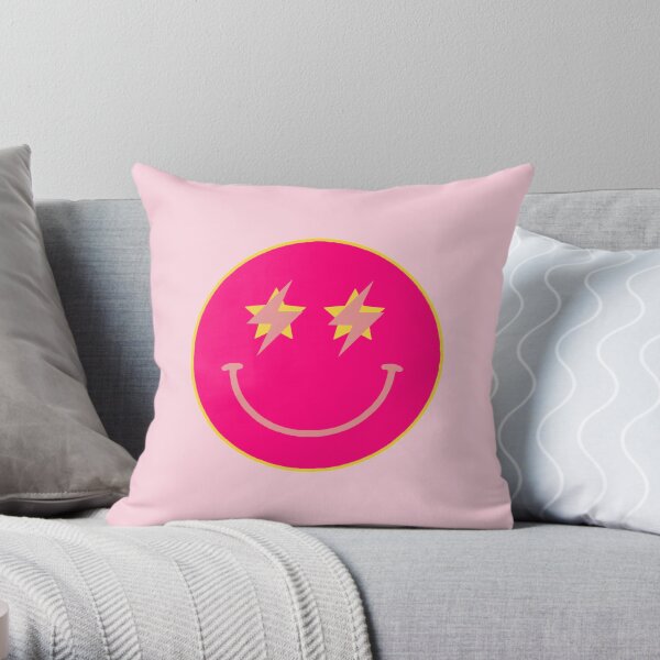 hot pink star lightning smiley Throw Pillow