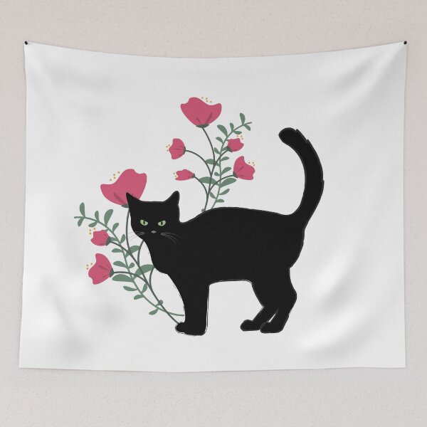 Aperçu de l'œuvre Pourquoi regardez-vous mon chat - Chat noir Floraldesign créée et vendue par BohoMoon.