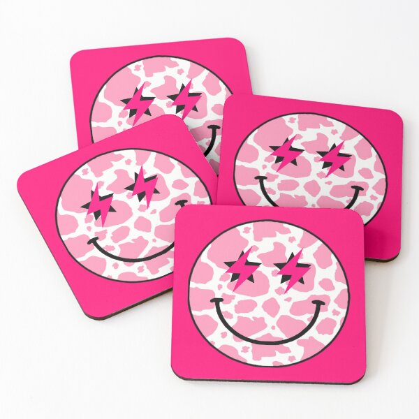 pink cow print smiley Coasters (Set of 4)