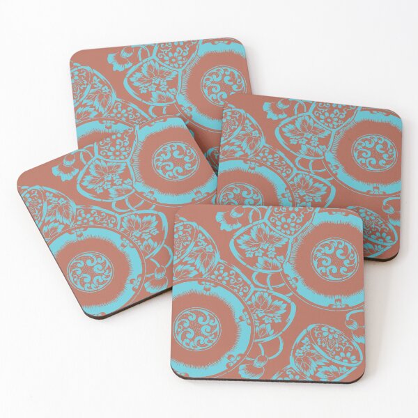 Item preview, Copper Coin & Aged Copper Japanese Textile Pattern - Flowers and Tsuzumi Drums designed and sold by Vintage-TM.