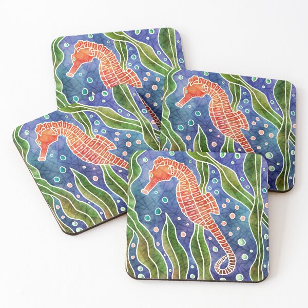Item preview, Seahorse batik silk painting designed and sold by Kelly Lees.
