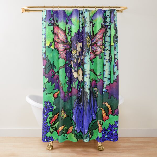 Woodland Fairy in Nature Scene Fantasy Art by Hannah Lynn Shower Curtain