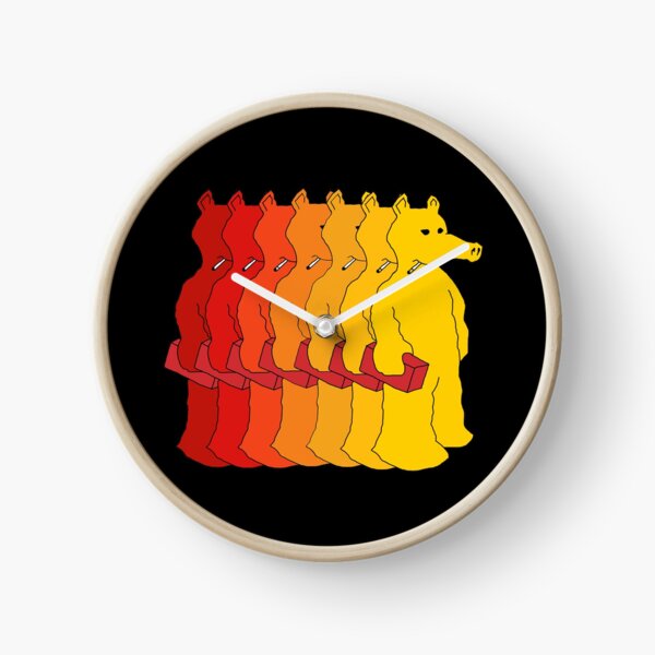 quasimoto red, orange and yellow Clock