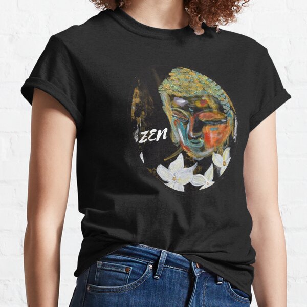 Buddha Zen Girl Black Abstract Art White Lillies By Concetta Ellis Classic T-Shirt