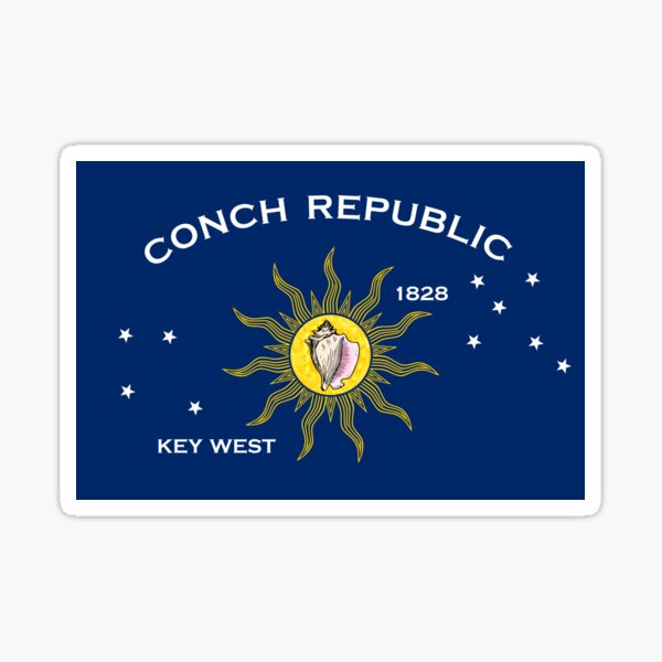 Vista previa del artículo con la obra «¡La República de las Conchas! Bandera oficial de Key West Florida Very Cool», diseñado y vendido por Official-Prints.