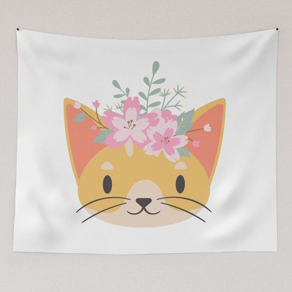 Aperçu de l'œuvre Pourquoi regardez-vous mon chat - Pink Floraldesign Yellow Kitty créée et vendue par BohoMoon.