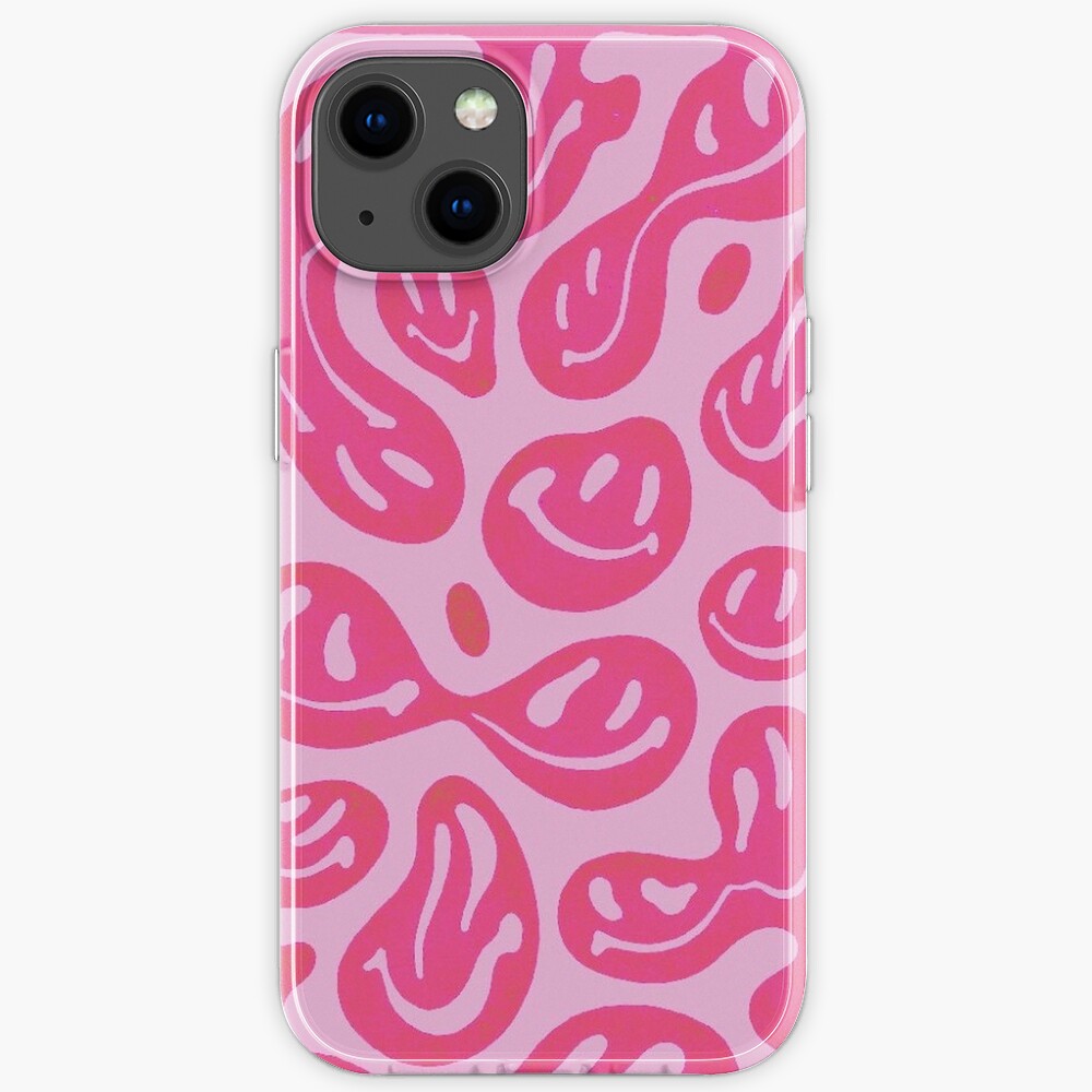 Hot Pink Melted Smiley Face Psychedelic Pattern iPhone Case