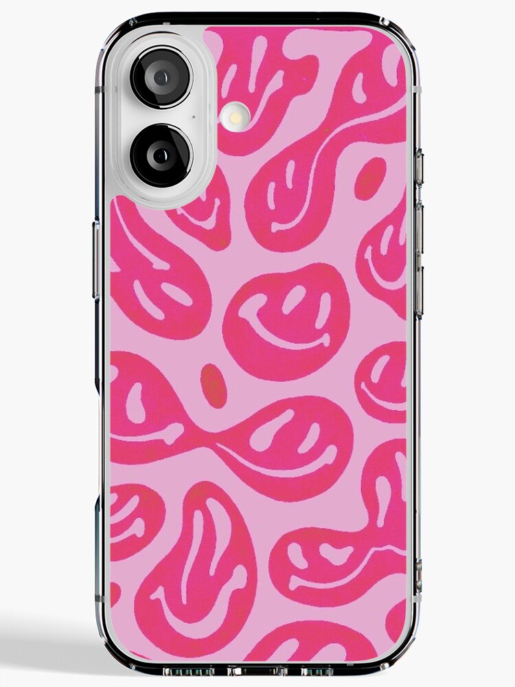 Hot Pink Melted Smiley Face Psychedelic Pattern iPhone Case for
