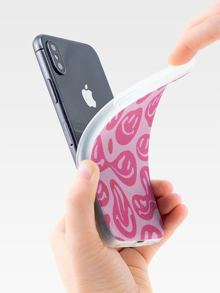 Alternate view of Hot Pink Melted Smiley Face Psychedelic Pattern iPhone Case