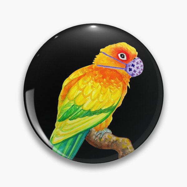 Item preview, Sun Conure Parrot Wearing Face Mask Watercolor designed and sold by Ivy Lily Art.