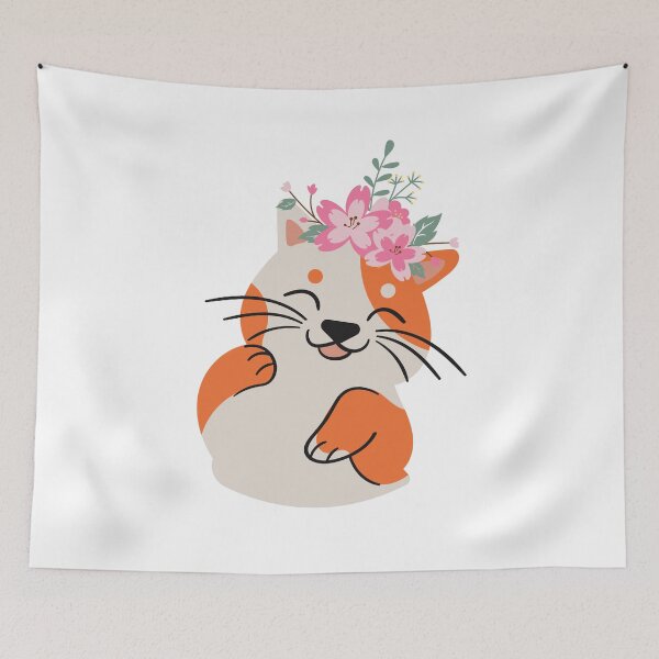Aperçu de l'œuvre Pourquoi regardez-vous mon chat - Pink Floraldesign Orange Kitty créée et vendue par BohoMoon.