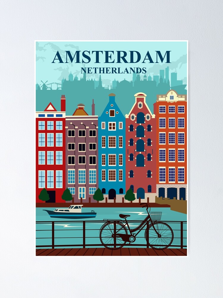 Uitleg wat betreft huiswerk maken Amsterdam Travel Poster" Poster for Sale by jornvanhezik | Redbubble
