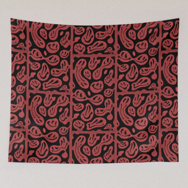 Item preview, Red and Black Psychedelic Melted Smiley Face Pattern designed and sold by ladybirddesigns.
