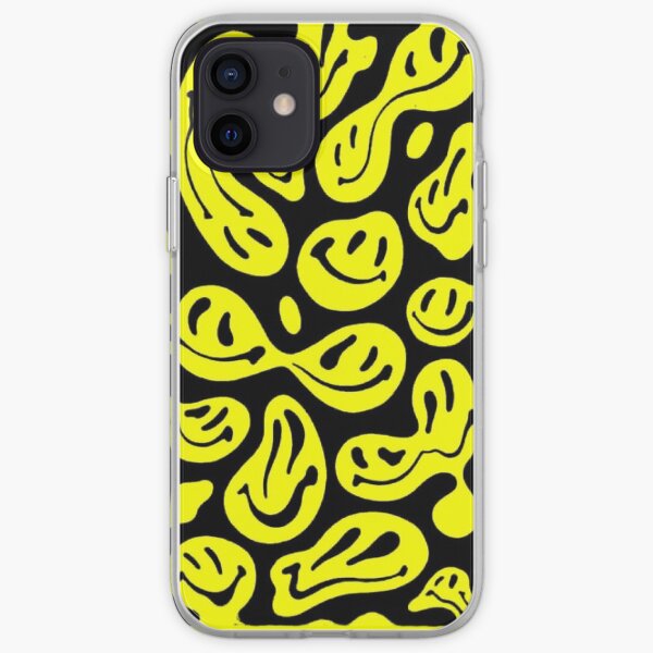Black and Yellow Melted Smiley Face Psychedelic Pattern iPhone Soft Case