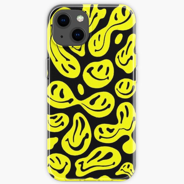 Black and Yellow Melted Smiley Face Psychedelic Pattern iPhone Soft Case