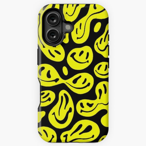 Aperçu de l'œuvre Motif psychédélique de smiley fondu noir et jaune créée et vendue par ladybirddesigns.