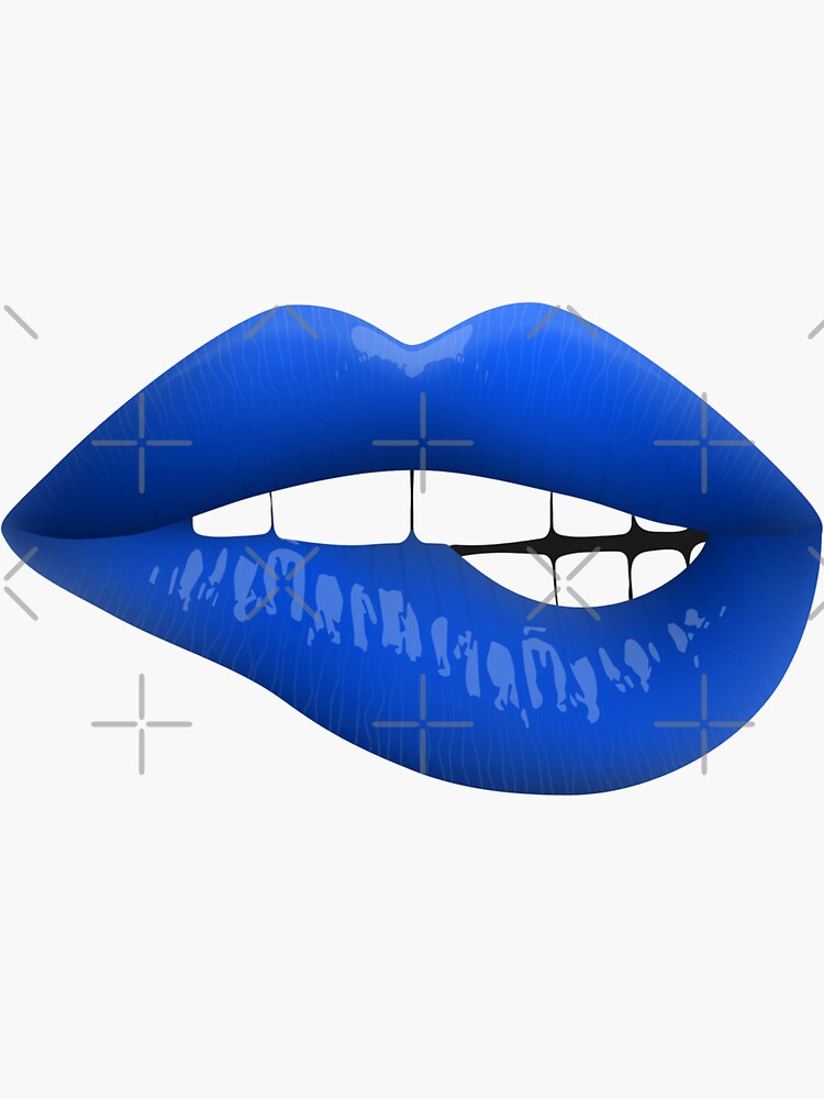 "Mouth With Blue Lips Biting Lower Lip" Sticker by Scotland2016 Redbubble