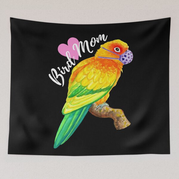 Item preview,  Parrot Bird Mom - Sun Conure with Face Mask Watercolor designed and sold by Ivy Lily Art.
