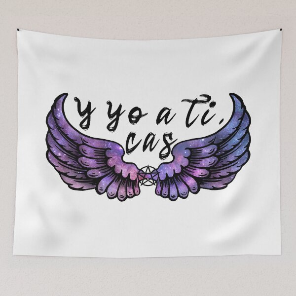 Item preview, Destiel DeanCas Spanish Wings "y yo a ti" (Galaxy Version Black) designed and sold by MinaMonsterMash.