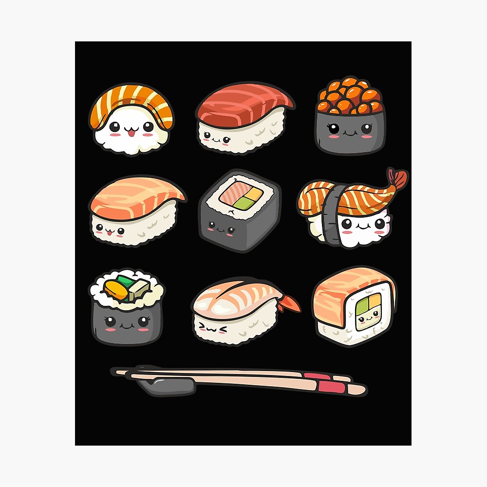 Happy Sushi Kawaii Anime Japanese Food Lover Funny Illustration Gift
