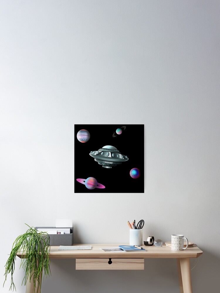 Thumbnail 2 of 3, Poster, UFO & Planets Pattern by Laura Horrorshow designed and sold by MarylandMUFON.