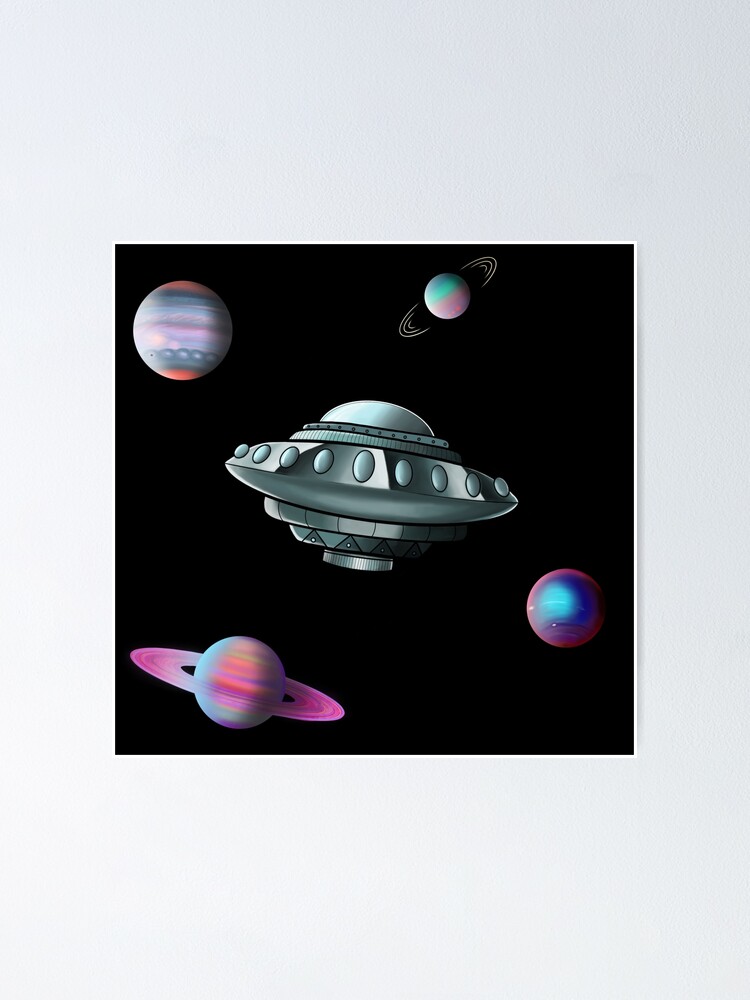 Thumbnail 1 of 3, Poster, UFO & Planets Pattern by Laura Horrorshow designed and sold by MarylandMUFON.