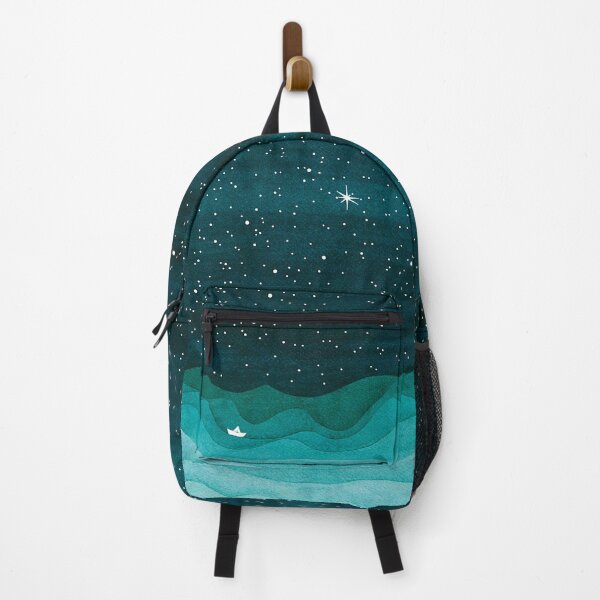 Item preview, Starry Ocean, teal sailboat watercolor sea waves night designed and sold by VApinx.