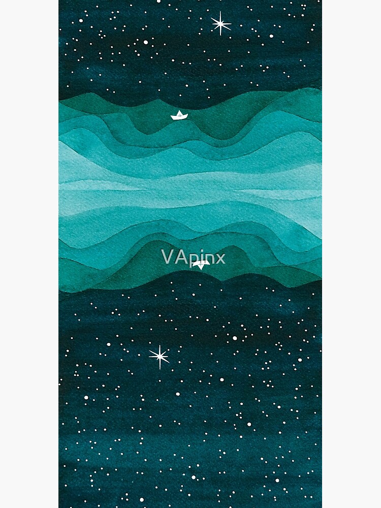 Thumbnail 3 of 3, Duffle Bag, Starry Ocean, teal sailboat watercolor sea waves night designed and sold by VApinx.