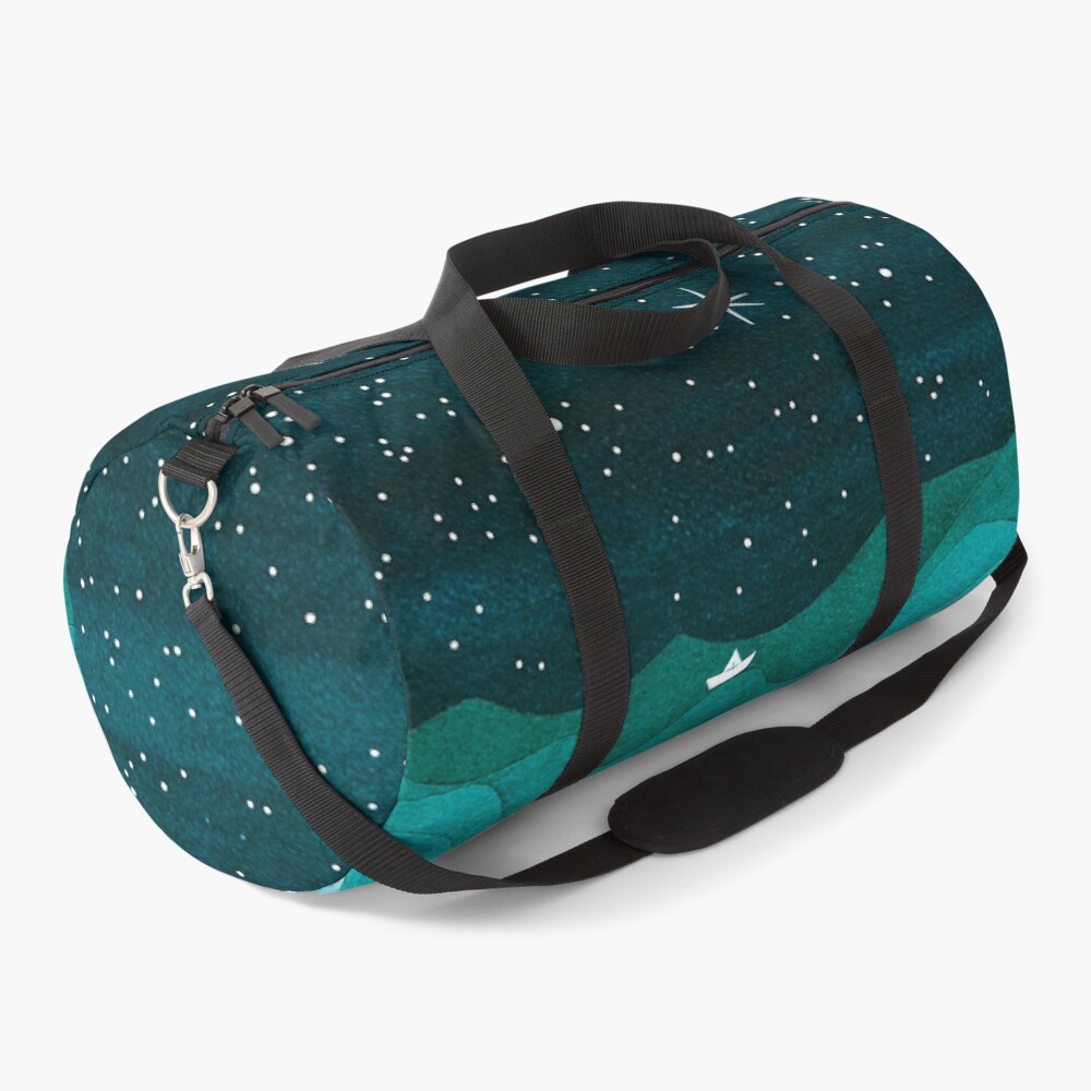 Starry Ocean, teal sailboat watercolor sea waves night Duffle Bag