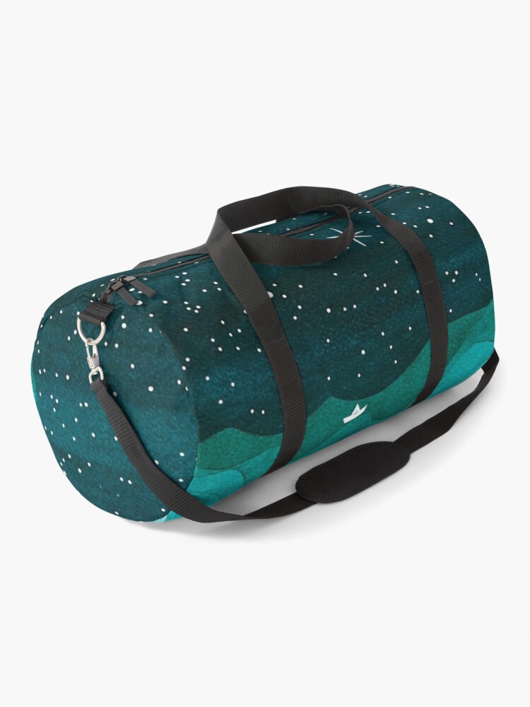 Duffle Bag, Starry Ocean, teal sailboat watercolor sea waves night designed and sold by VApinx
