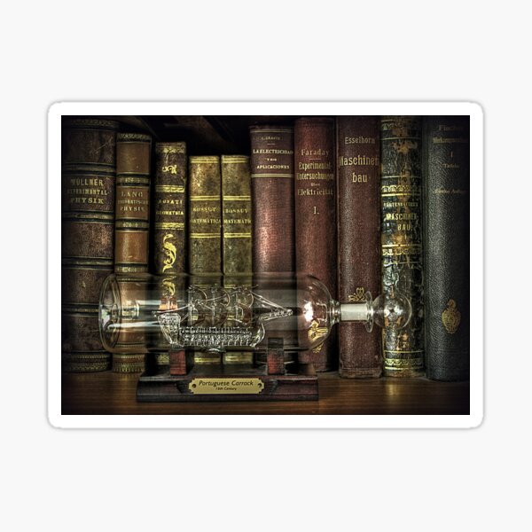 Ship in the bottle and antique books Sticker