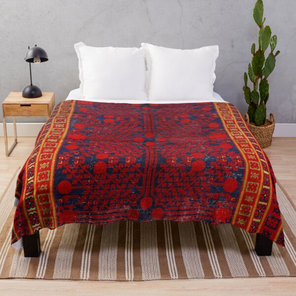Item preview, China Khotan 19th Century Authentic Colorful Picture of a Red Blue and Yellow Rug designed and sold by vintagepatterns.