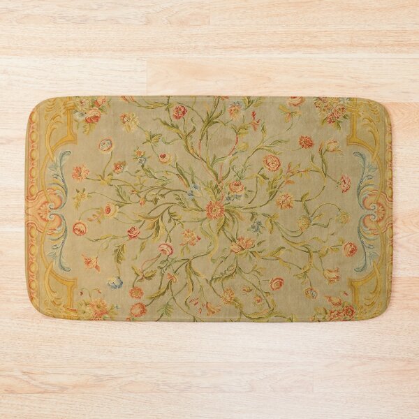 Item preview, Floral Savonnerie 19th Century Authentic Colorful Picture of a Rose Tulip and Greenery Rug designed and sold by vintagepatterns.