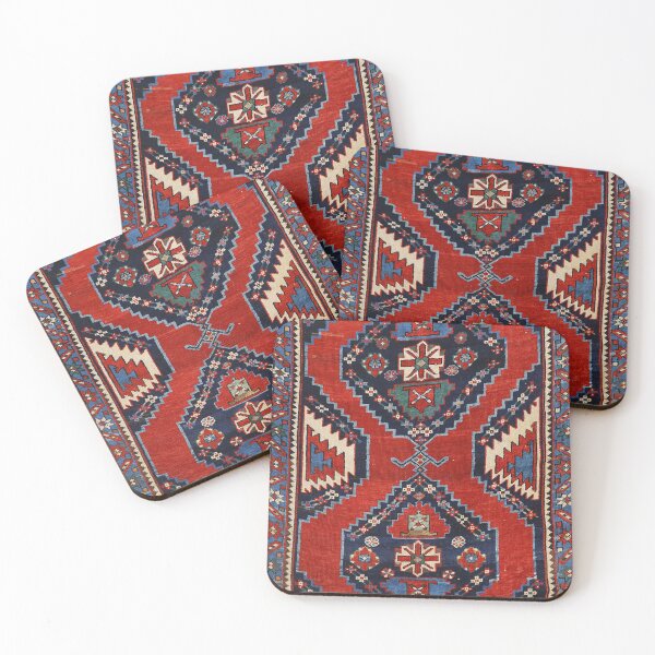 Item preview, Kazak Shape 19th Century Authentic Colorful Picture of a Dark Red and Blue Rug designed and sold by vintagepatterns.