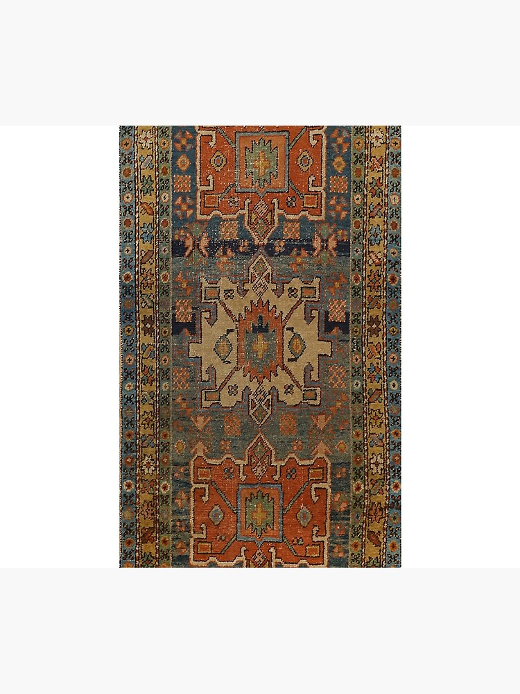 "Persia Heriz 19th Century Authentic Colorful Picture of a Orange Blue and Green Rug" Throw