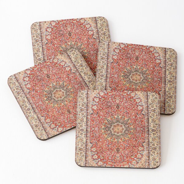 Item preview, Persia Qum 19th Century Authentic Colorful Picture of a Red Tan and Blush Rug designed and sold by vintagepatterns.