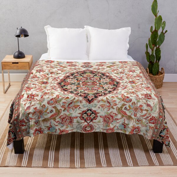 Item preview, Persia Qum 19th Century Authentic Colorful Picture of a Tan and Cream Red Rug designed and sold by vintagepatterns.