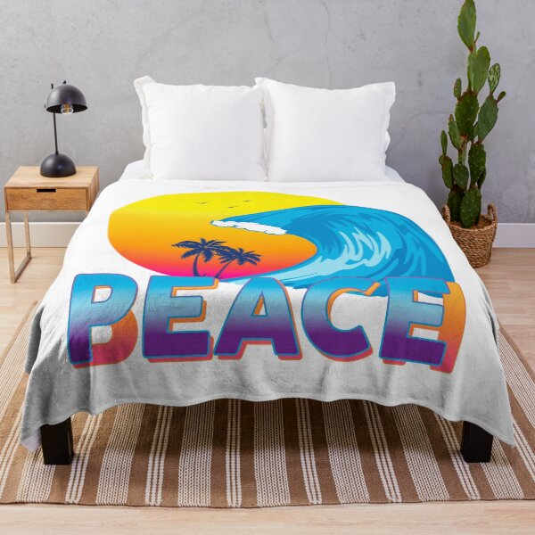 Item preview, Tequila Sunrise Surfer Wave Palm Trees with Words Peace and Beach on Transparent Background  designed and sold by EmOceanApparel.