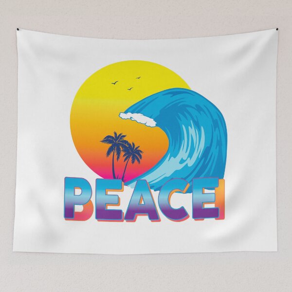 Item preview, Tequila Sunrise Surfer Wave Palm Trees with Words Peace and Beach on Transparent Background  designed and sold by EmOceanApparel.