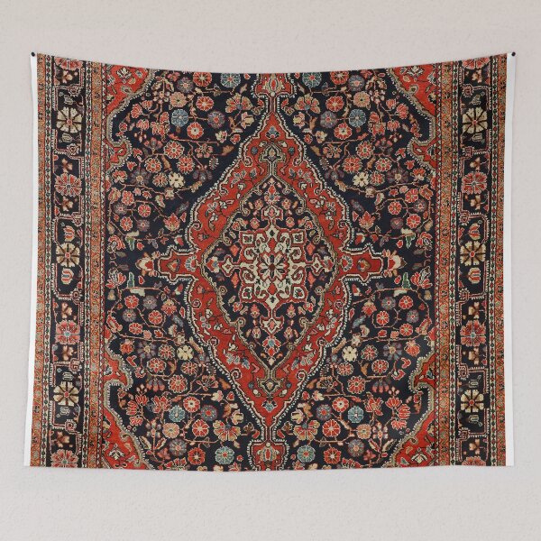 Item preview, Persia Sarouk 19th Century Authentic Colorful Picture of a Vibrant Red and Black Rug designed and sold by vintagepatterns.